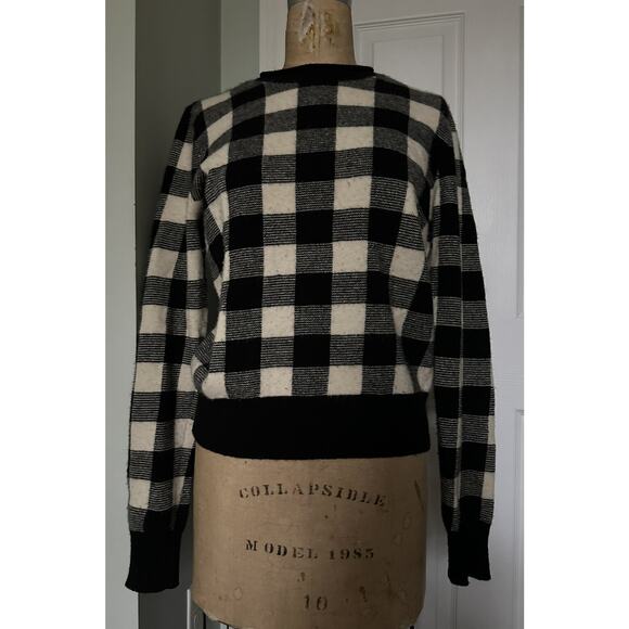 Ralph Lauren 100% Wool Buffalo Check Plaid Sweater, White Black, M Vintage Crew - Picture 1 of 16